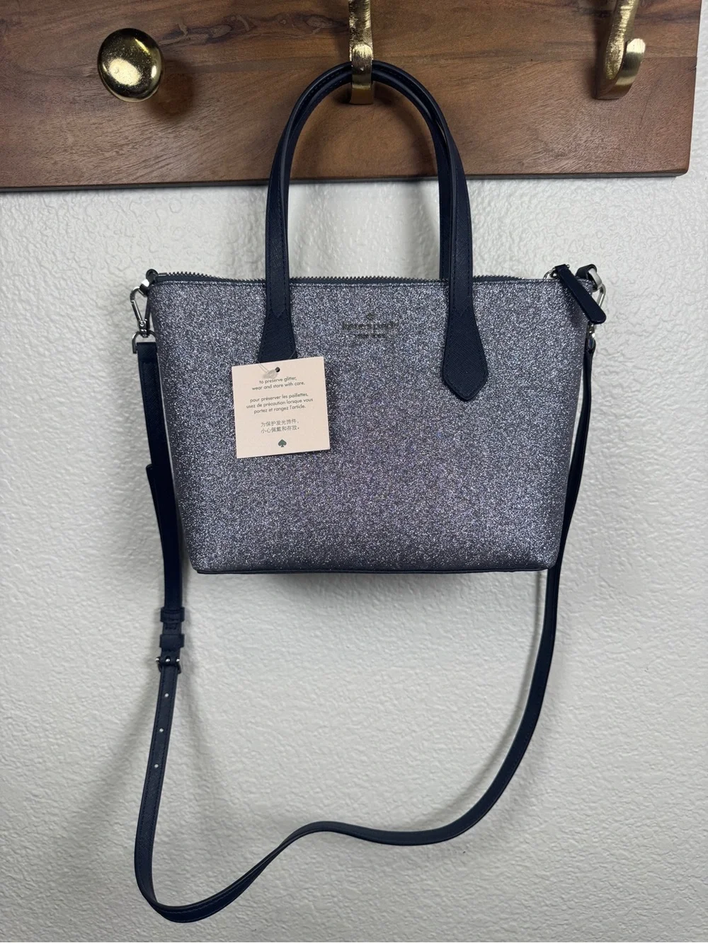 kate spade Glitter Small Tote in Navy